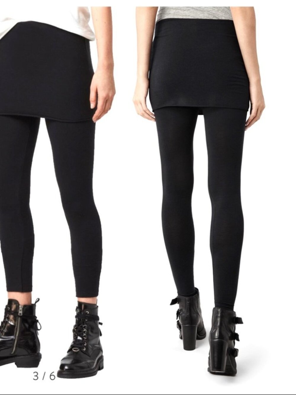 ALLSAINTS Terro Raffi Leggings Womens Small Black Skirted Ankle Zip Jersey Pants